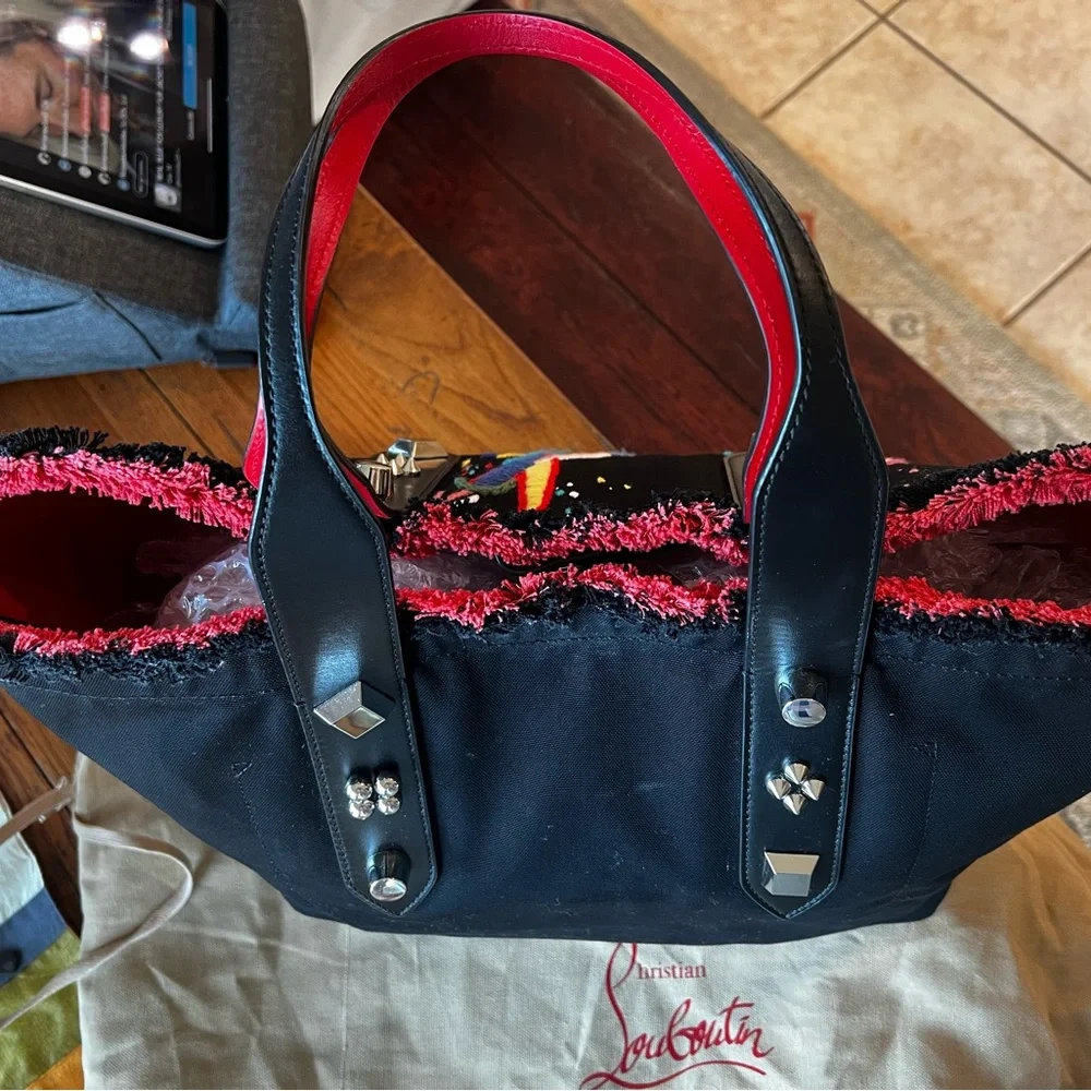 EUC Christian Louboutin Frangibus Embroidered Canvas Tote - Picture 13 of 16